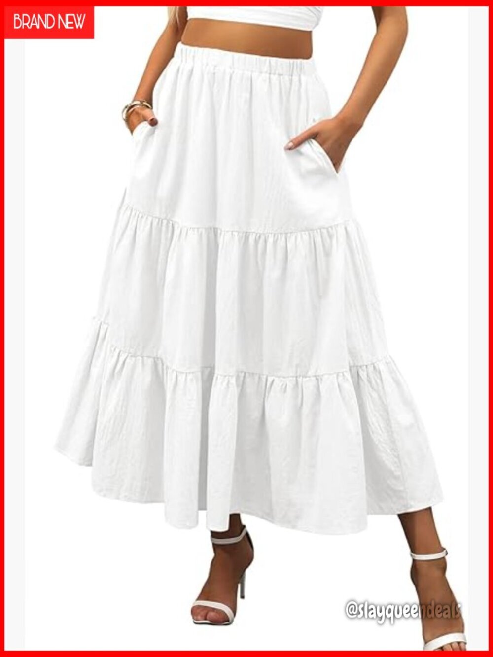 Summer Maxi Skirt Boho Flowy Tiered Elastic Waist Beach Dress